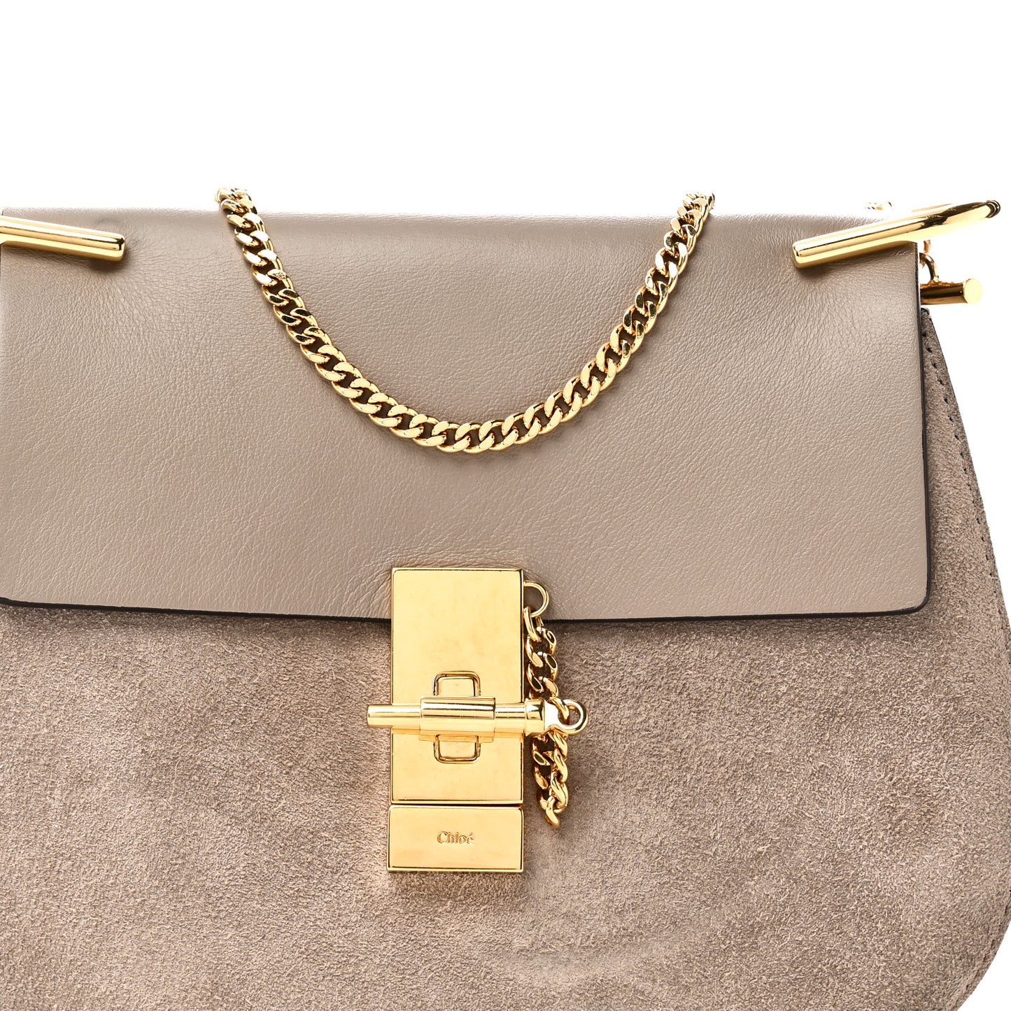 Suede Smooth Calfskin Drew Shoulder Bag Motty Grey