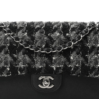 Chanel Caviar Tweed Houndstooth Quilted Medium Double Flap Black Grey 8 of 10