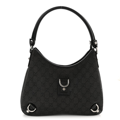 Gucci Denim Monogram Abbey D Ring Hobo Black 1 of 11