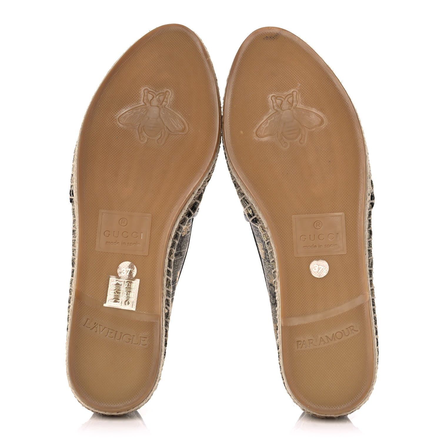 Gucci GG Supreme Monogram Bees Espadrille Flats 37.5 Beige Ebony Oro Black 5 of 10