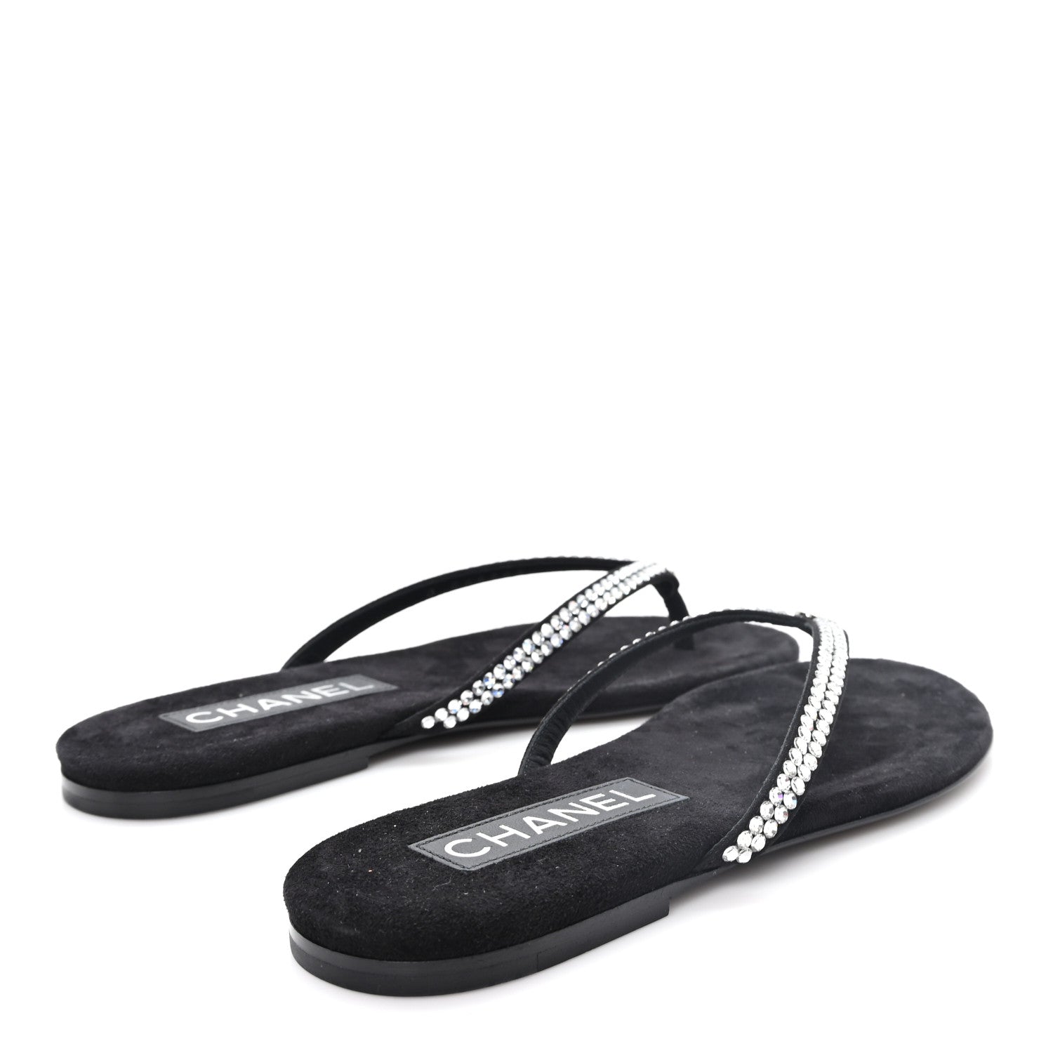 Chanel Suede Kidskin Strass CC Thong Sandals 36 Black 5 of 10