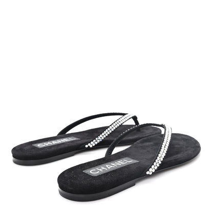 Chanel Suede Kidskin Strass CC Thong Sandals 36 Black 5 of 10