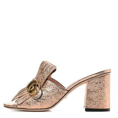 Gucci Galassia GG Marmont Fringe 75mm Slide Sandals 40.5 Salmone 1 of 8