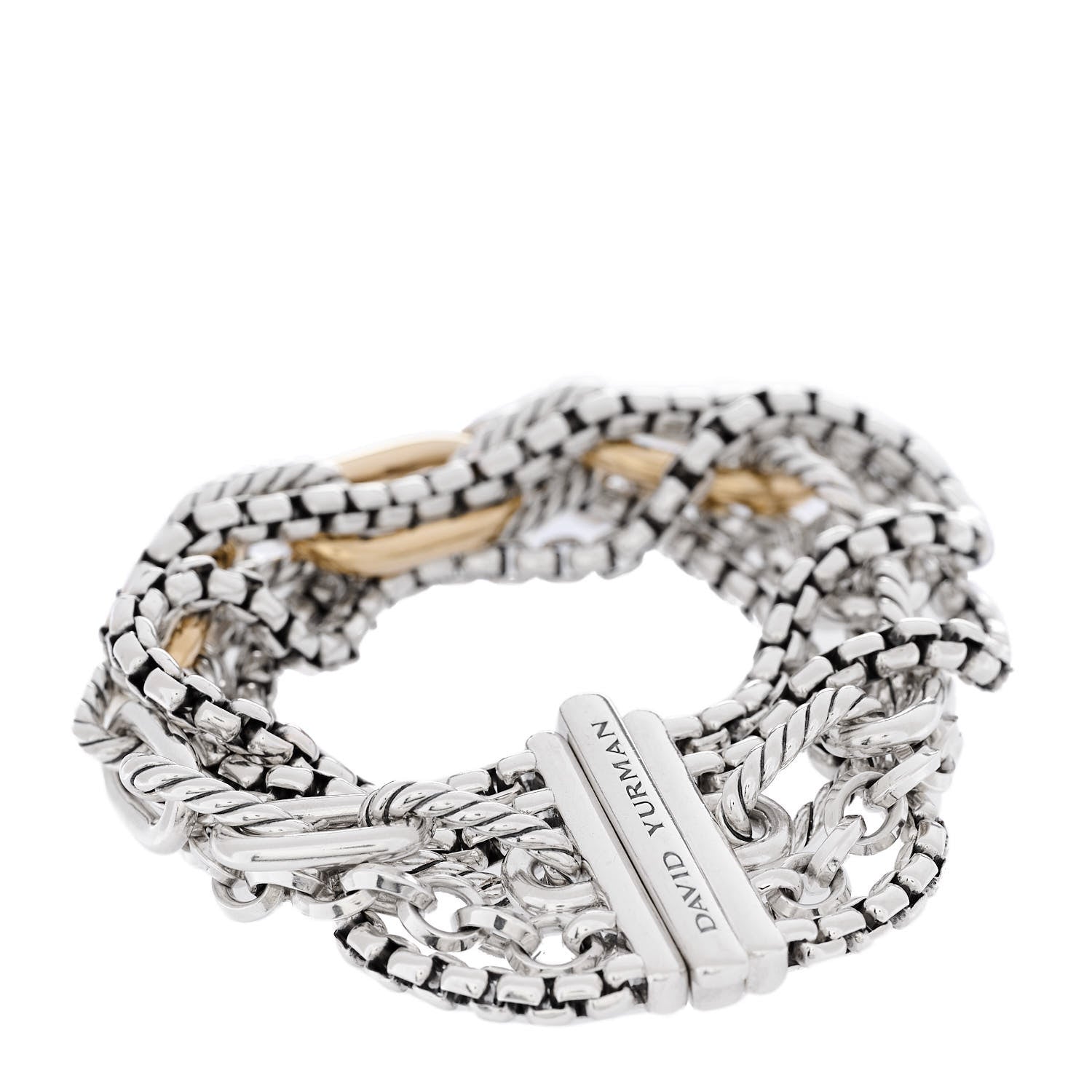 David Yurman Sterling Silver 18K Yellow Gold Multi Row Chain Bracelet 3 of 5