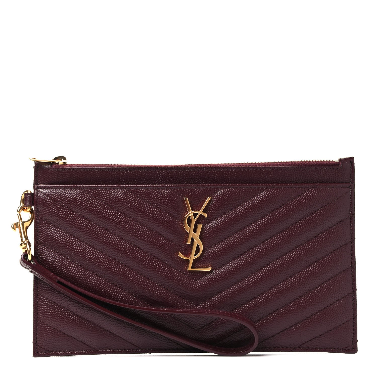 Saint Laurent Grain De Poudre Chevron Monogram Large Bill Pouch Rouge Legion 2 of 5