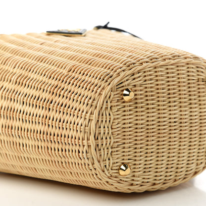 Prada Wicker Canvas Shoulder Bag Naturale Black 6 of 11