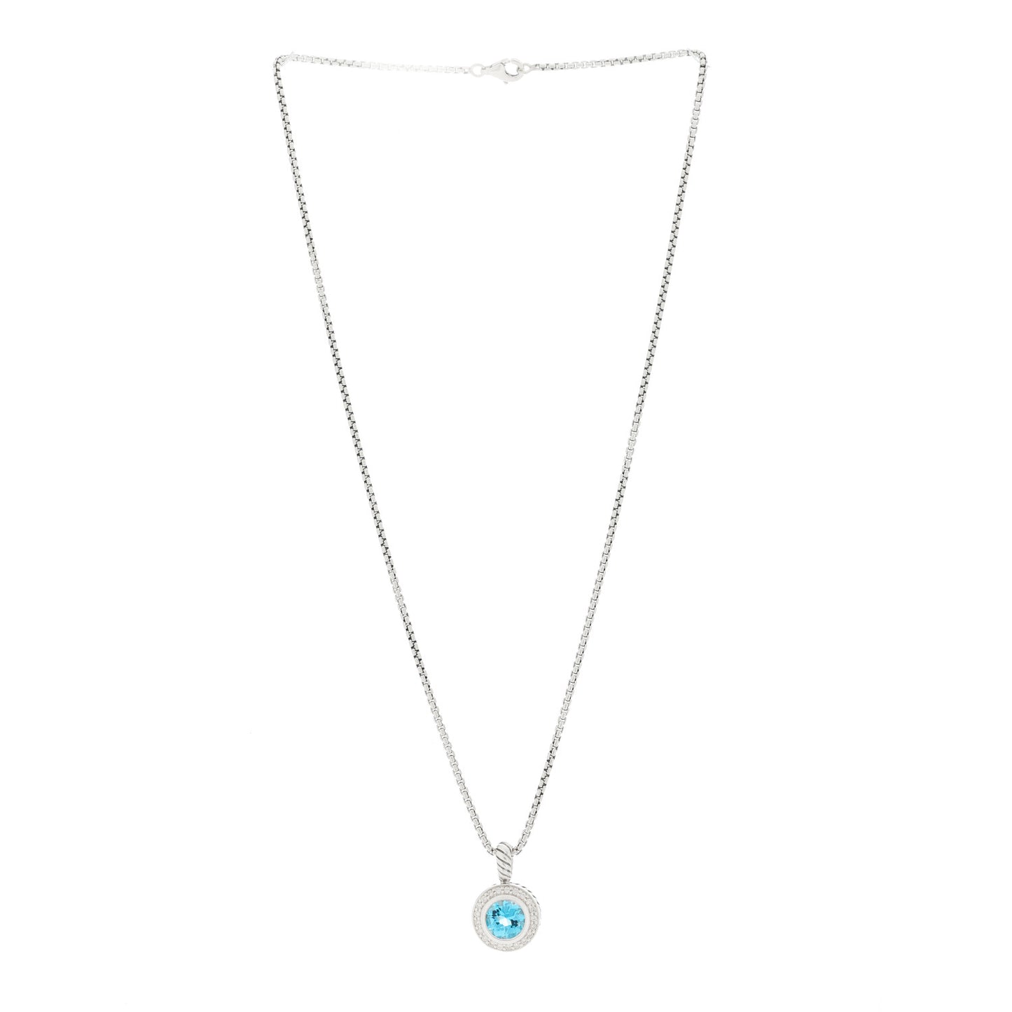 Sterling Silver Diamond Blue Topaz 8mm Petite Cerise Pendant Necklace