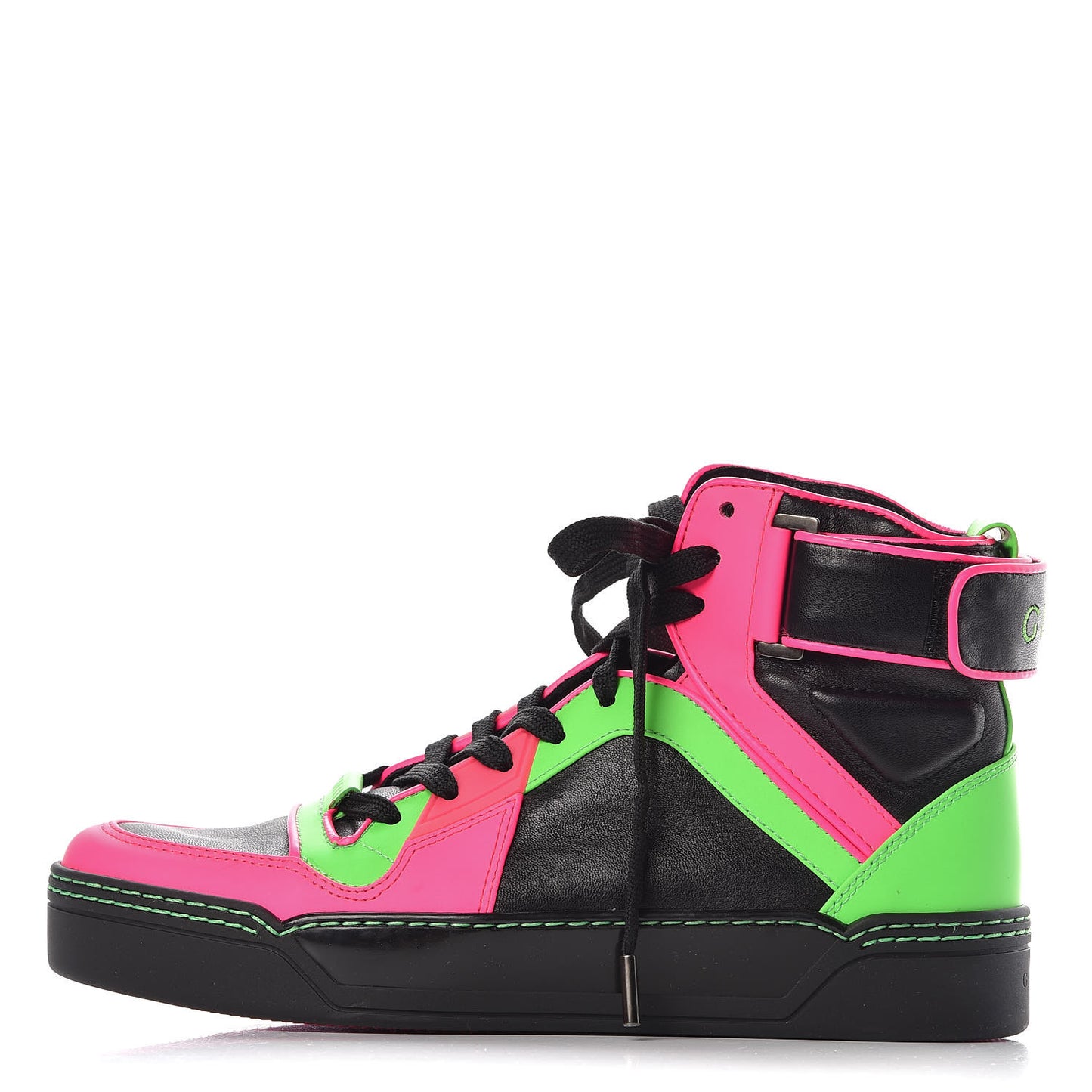 Calfskin Mens Neon High Top Sneakers 38.5 Black Pink Green
