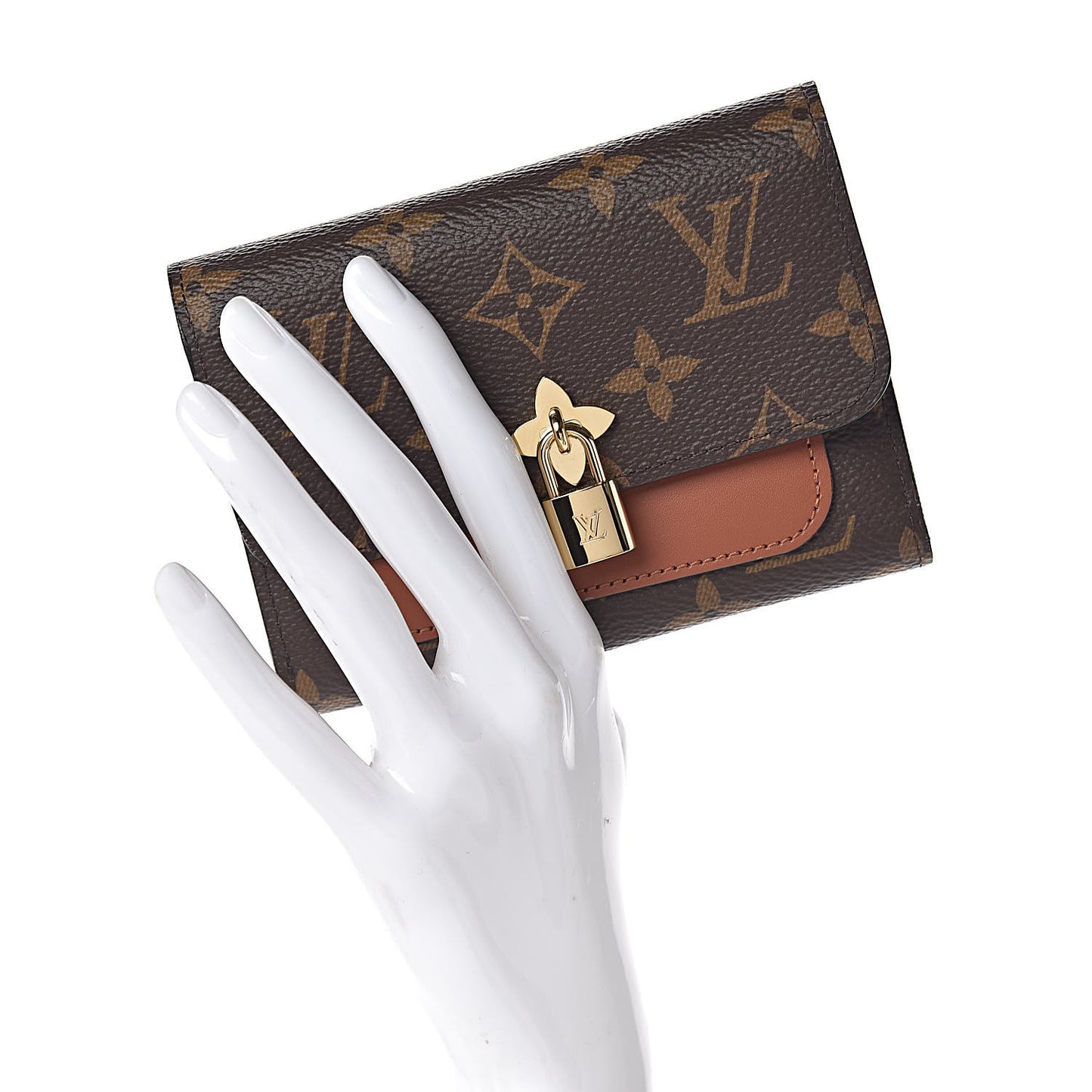 Monogram Flower Lock Compact Wallet Caramel