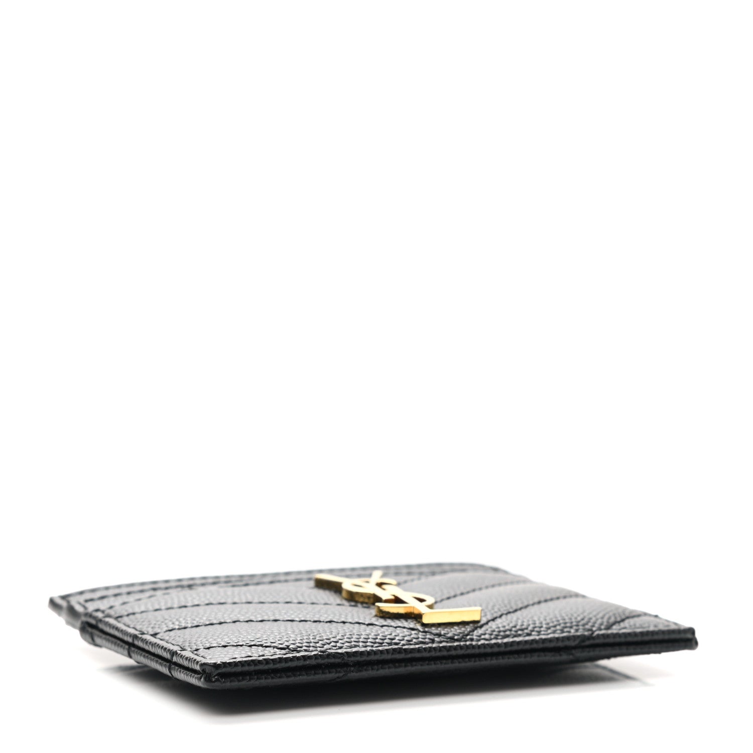 Saint Laurent Grain De Poudre Matelasse Chevron Monogram Credit Card Case Black 4 of 8