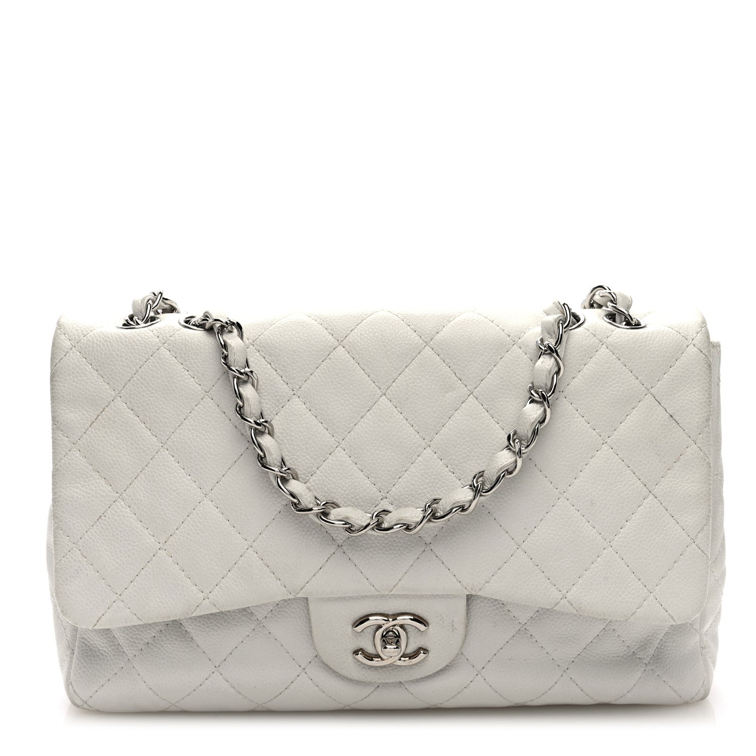Chanel Caviar Quilted Jumbo Single Flap White 1 of 10