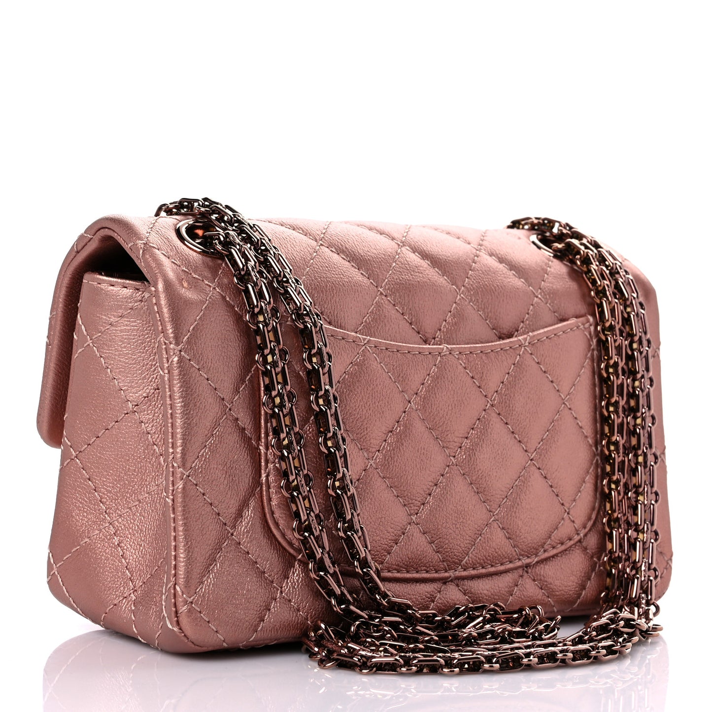 Metallic Grained Calfskin Quilted 2.55 Reissue Mini Flap Copper Pink