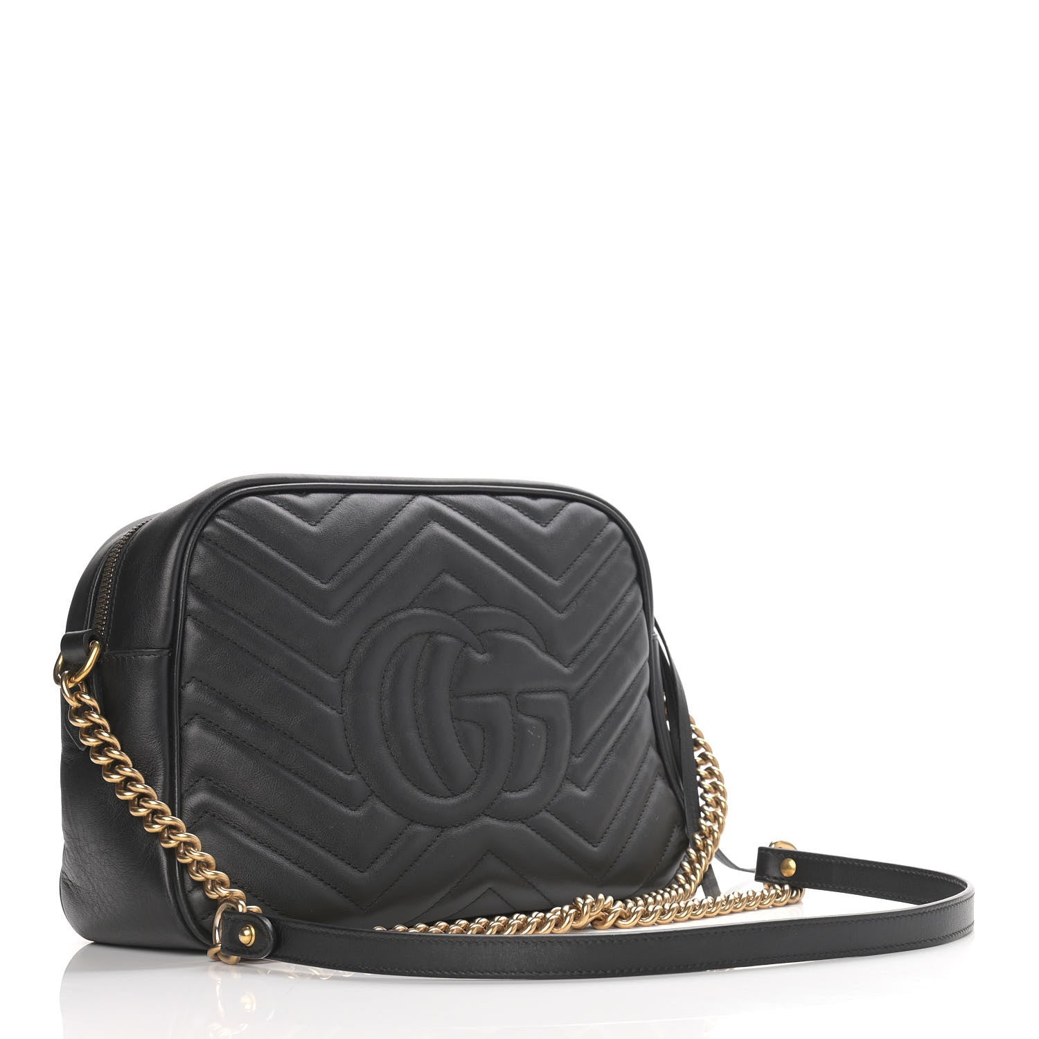 Gucci Calfskin Matelasse Medium GG Marmont Chain Shoulder Bag Black 3 of 12