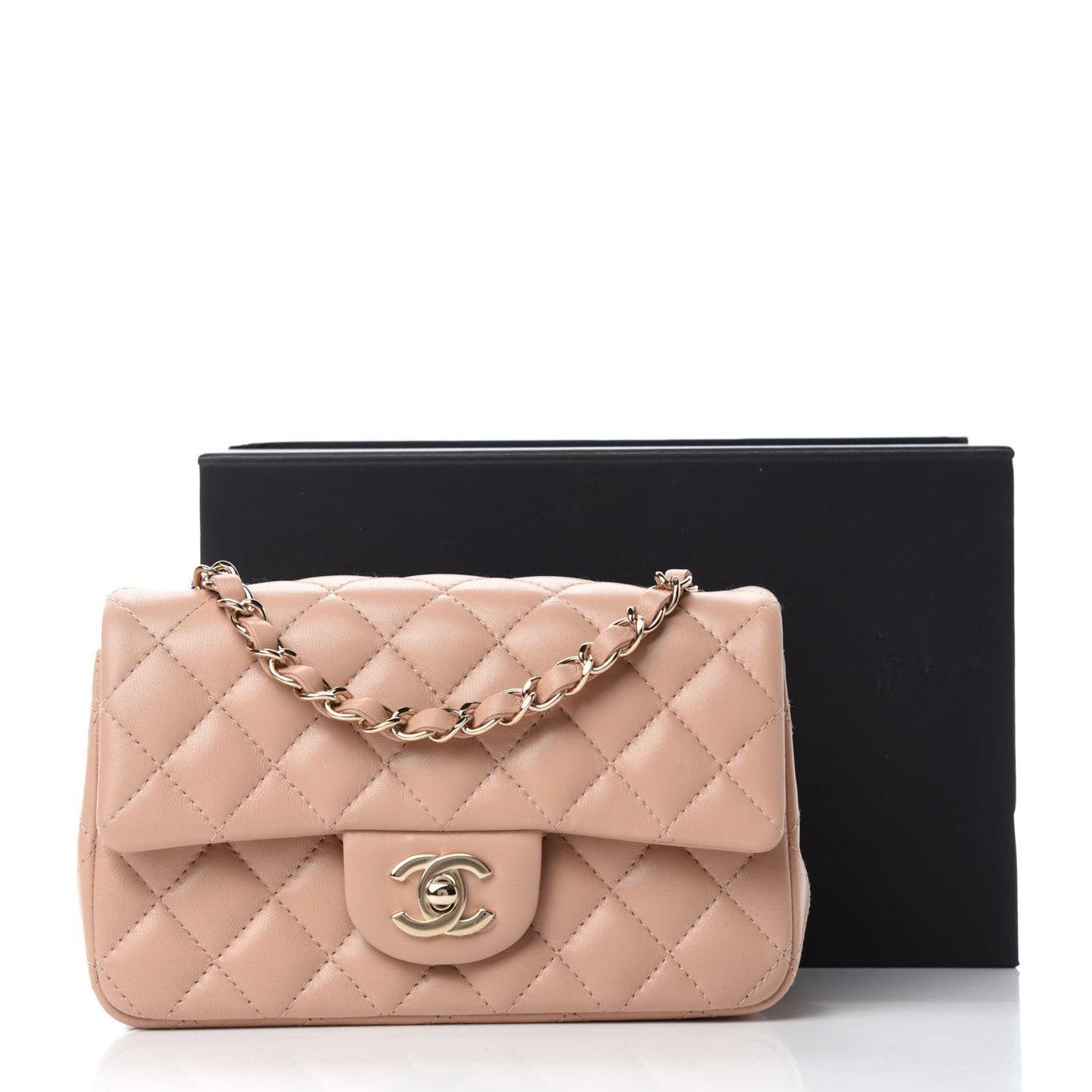 Lambskin Quilted Mini Rectangular Flap Beige
