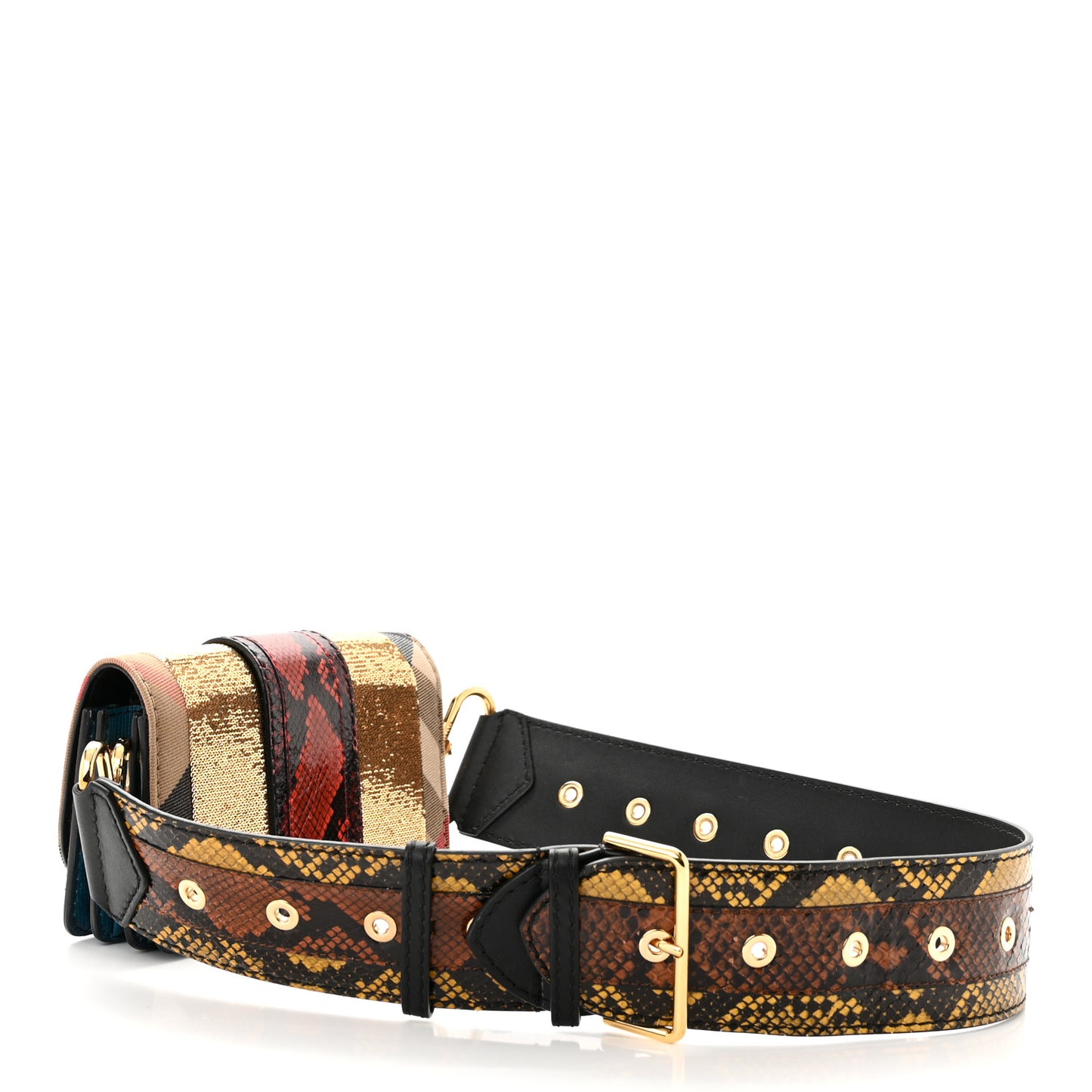 Suede Watersnake Print House Check Sequin Small Madison Buckle Bag Multicolor