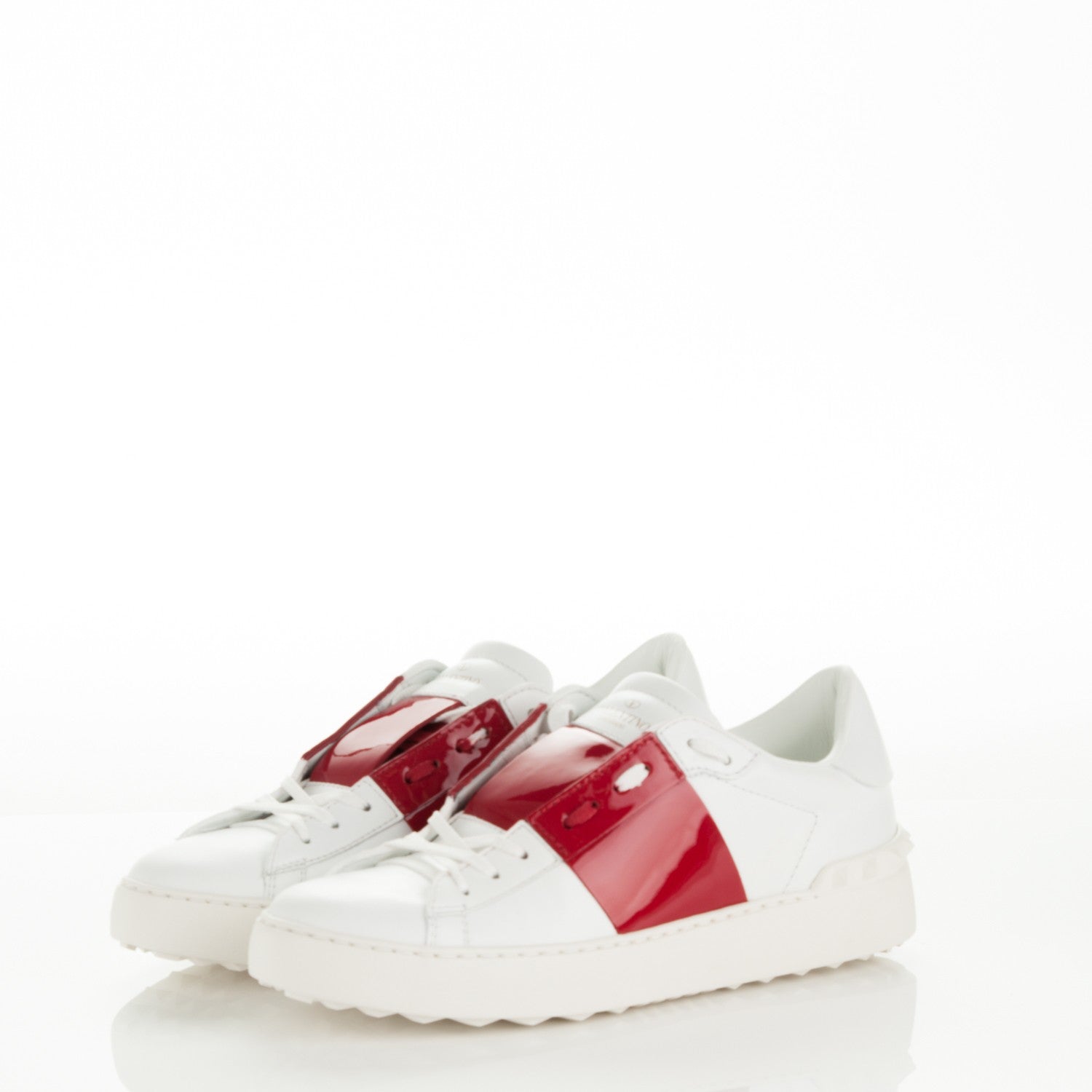 Valentino Garavani Calfskin Patent Rockstud Open Sneakers 39 White Rosso Valentino 3 of 7