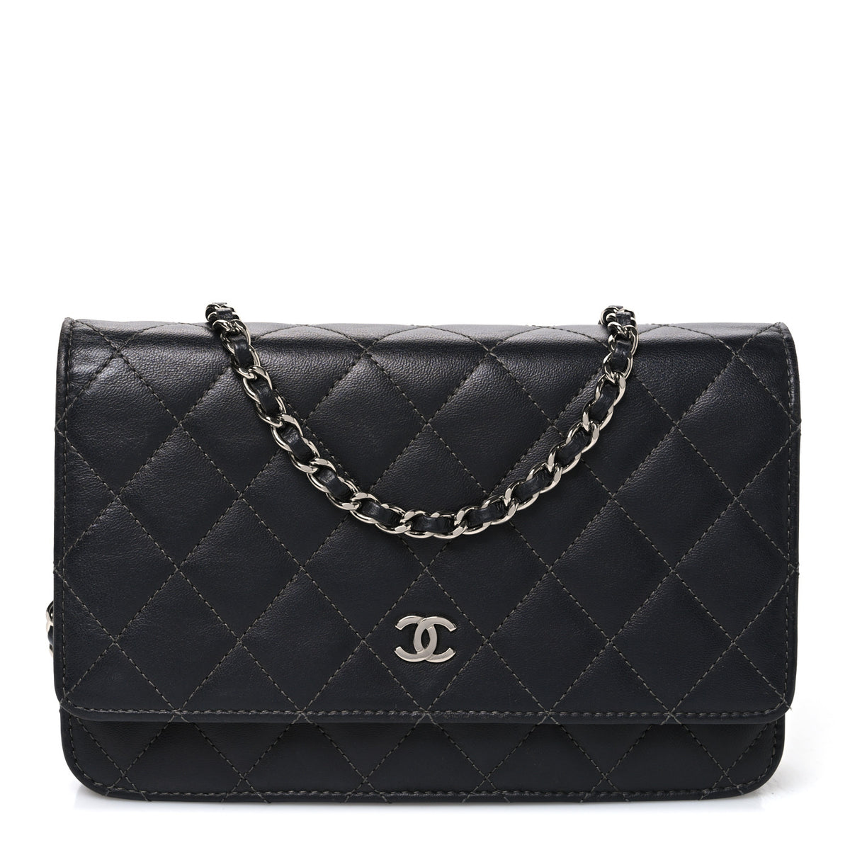 Lambskin Quilted Wallet On Chain WOC Black
