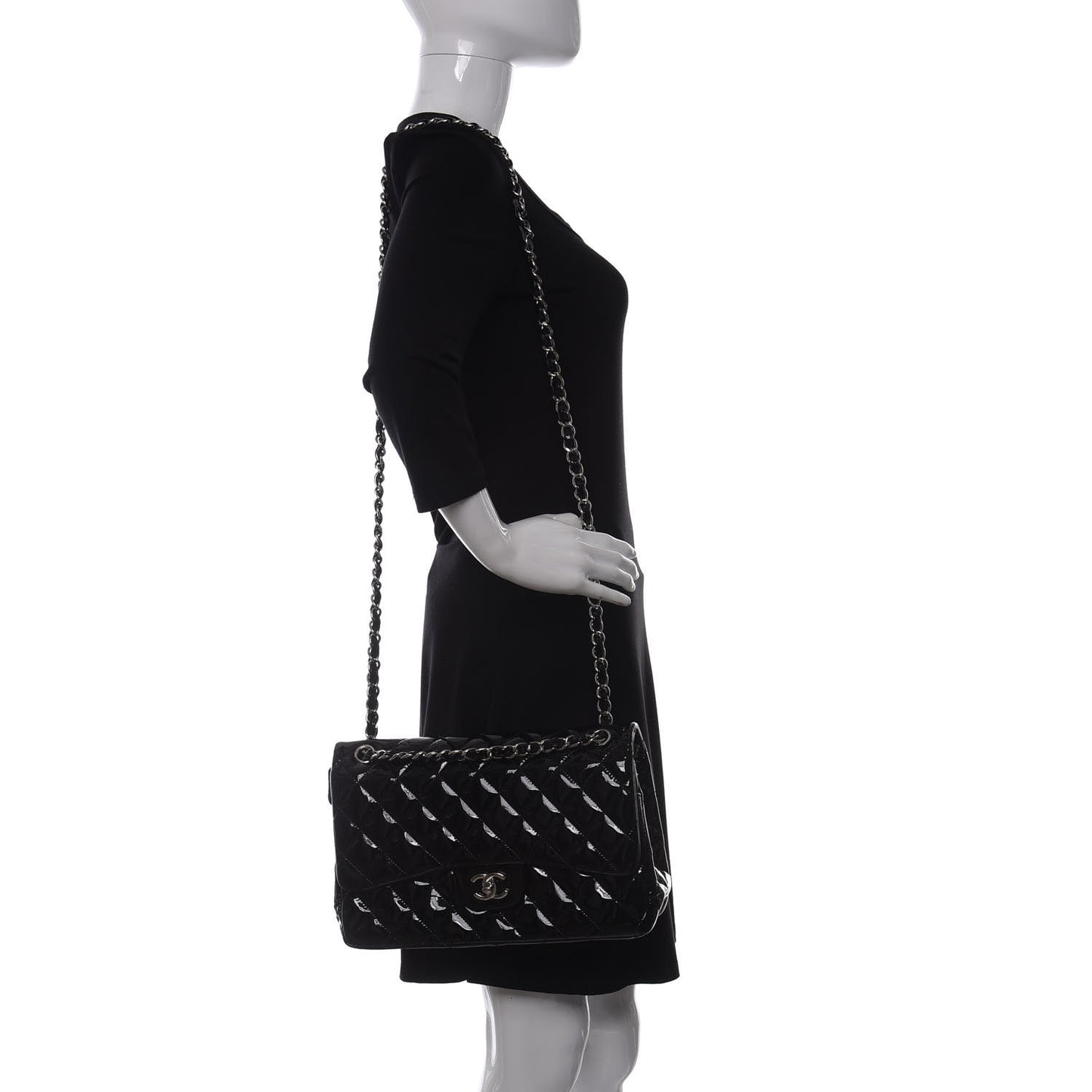Patent Quilted Jumbo Double Flap Black