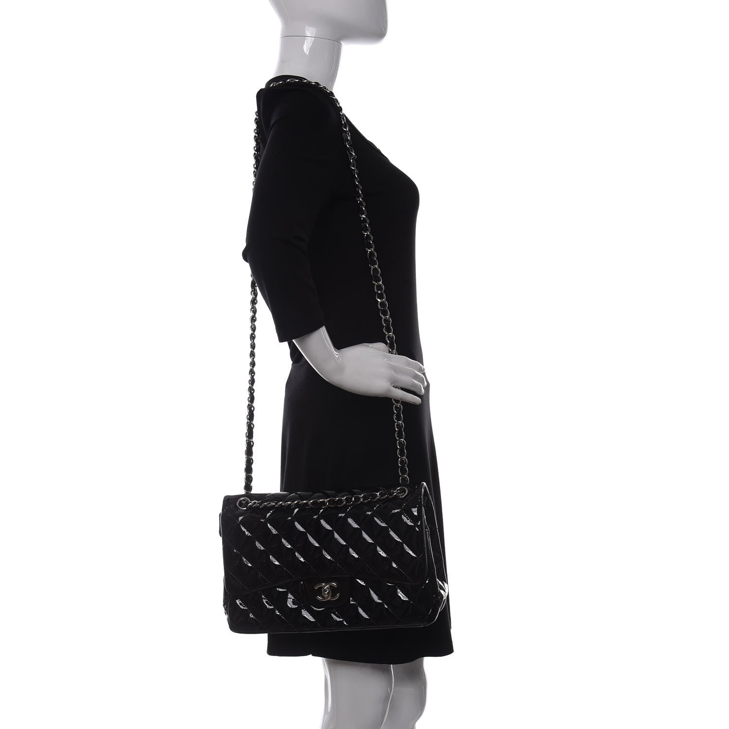 Chanel Patent Quilted Jumbo Double Flap Black 2 of 10