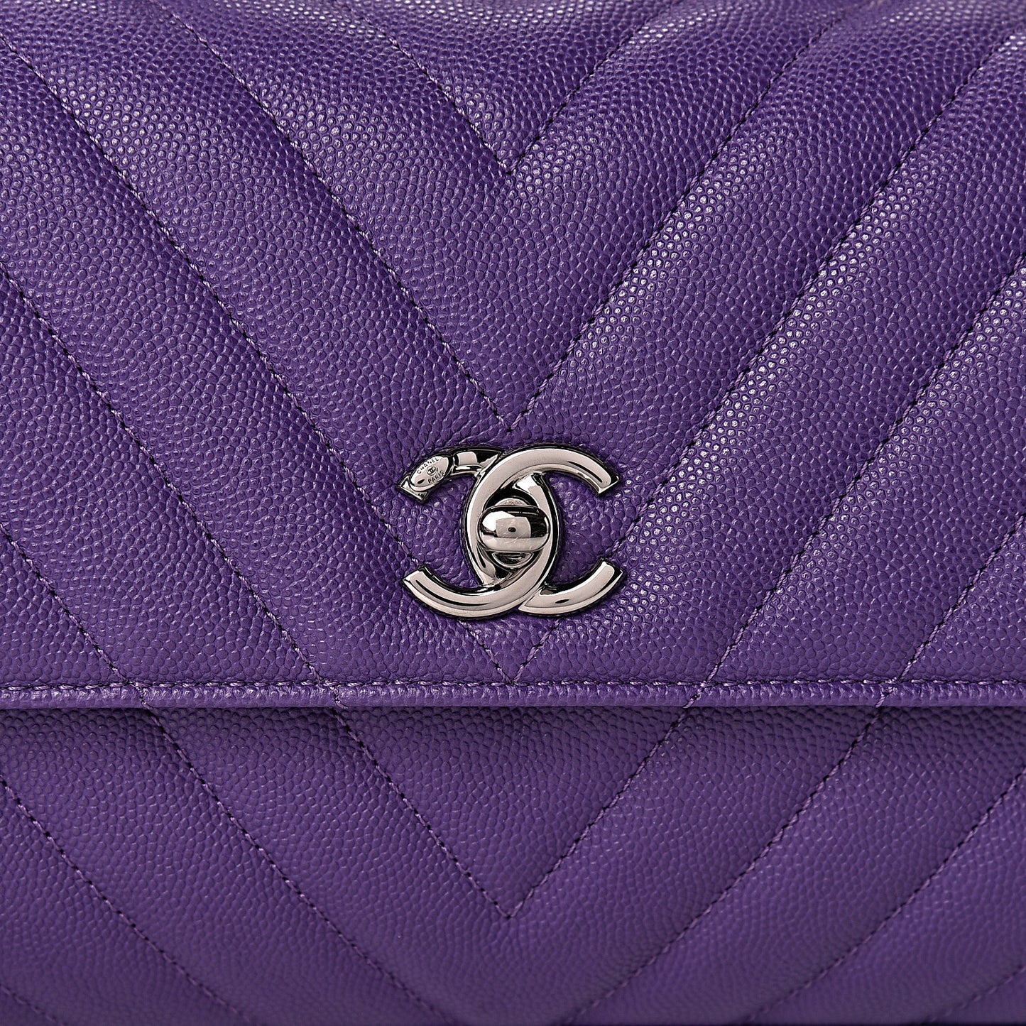 Caviar Chevron Quilted Mini Coco Handle Flap Purple