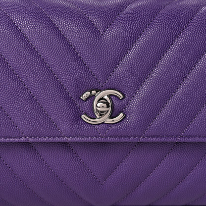 Chanel Caviar Chevron Quilted Mini Coco Handle Flap Purple 5 of 11