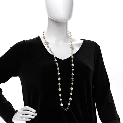 Chanel Graduated Pearl Crystal CC Long Necklace Silver 2 of 7