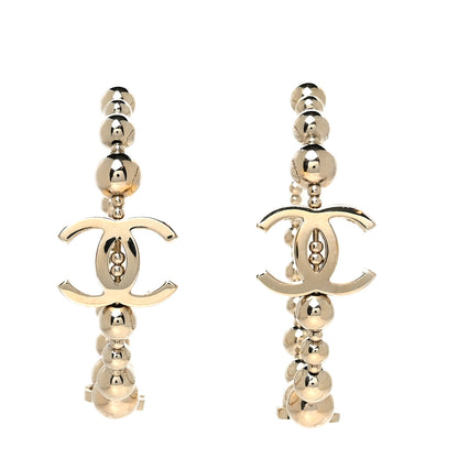 Chanel Metal Bead CC Hoop Earrings Gold 1 of 4