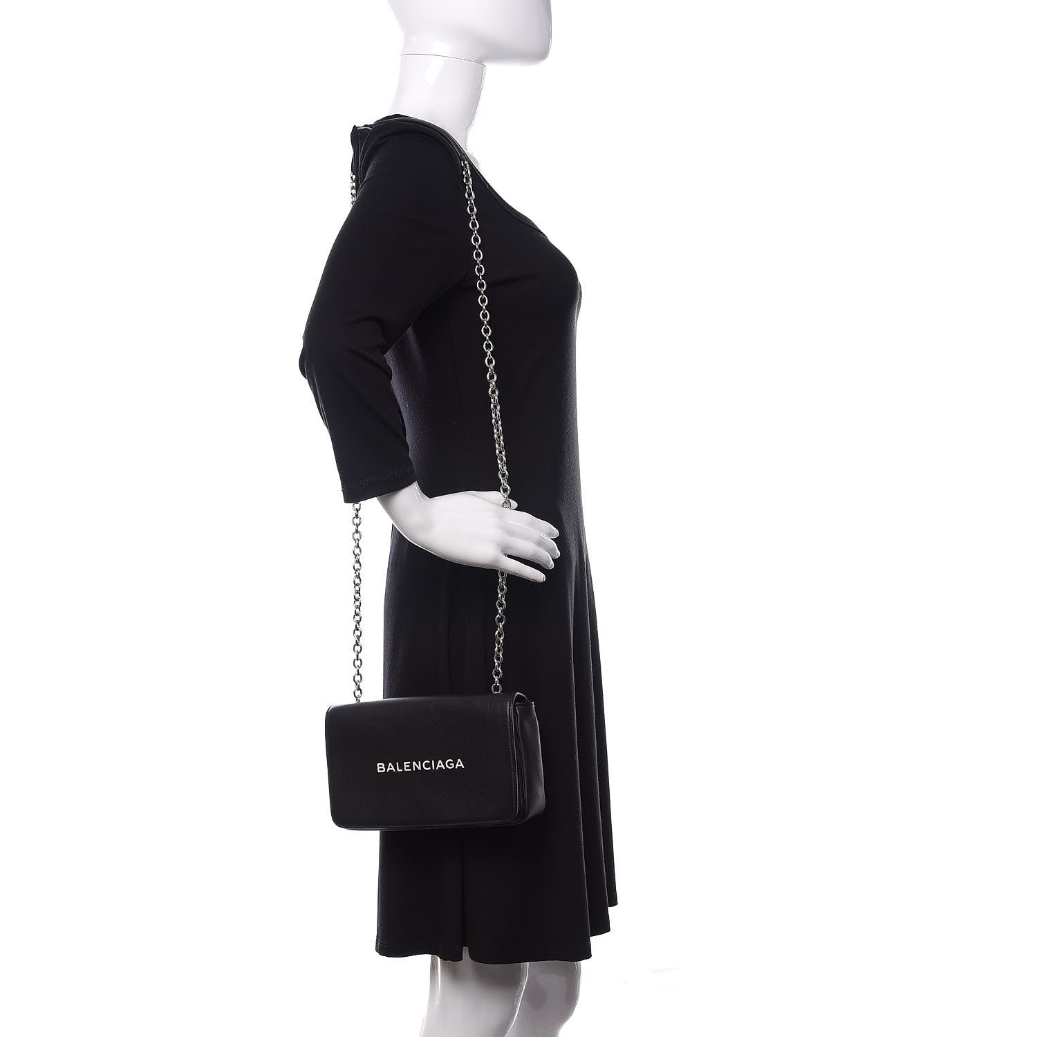 Balenciaga Pebbled Calfskin Everyday Chain Wallet Black 2 of 10