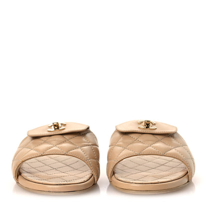 Chanel Lambskin Quilted CC Turnlock Sandals 39 Beige 3 of 14