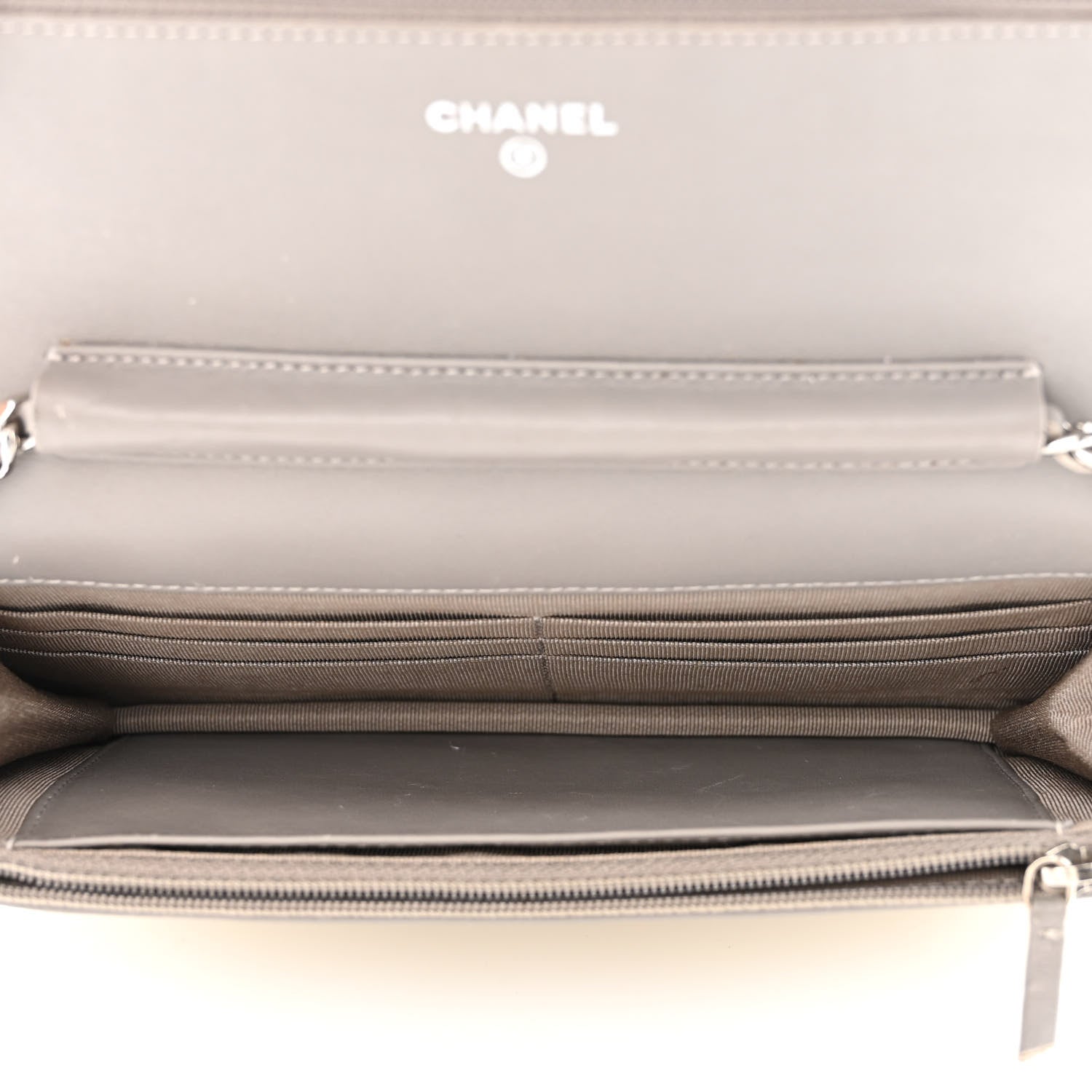 Chanel Striated Patent Quilted Wallet On Chain WOC Beige 5 of 12