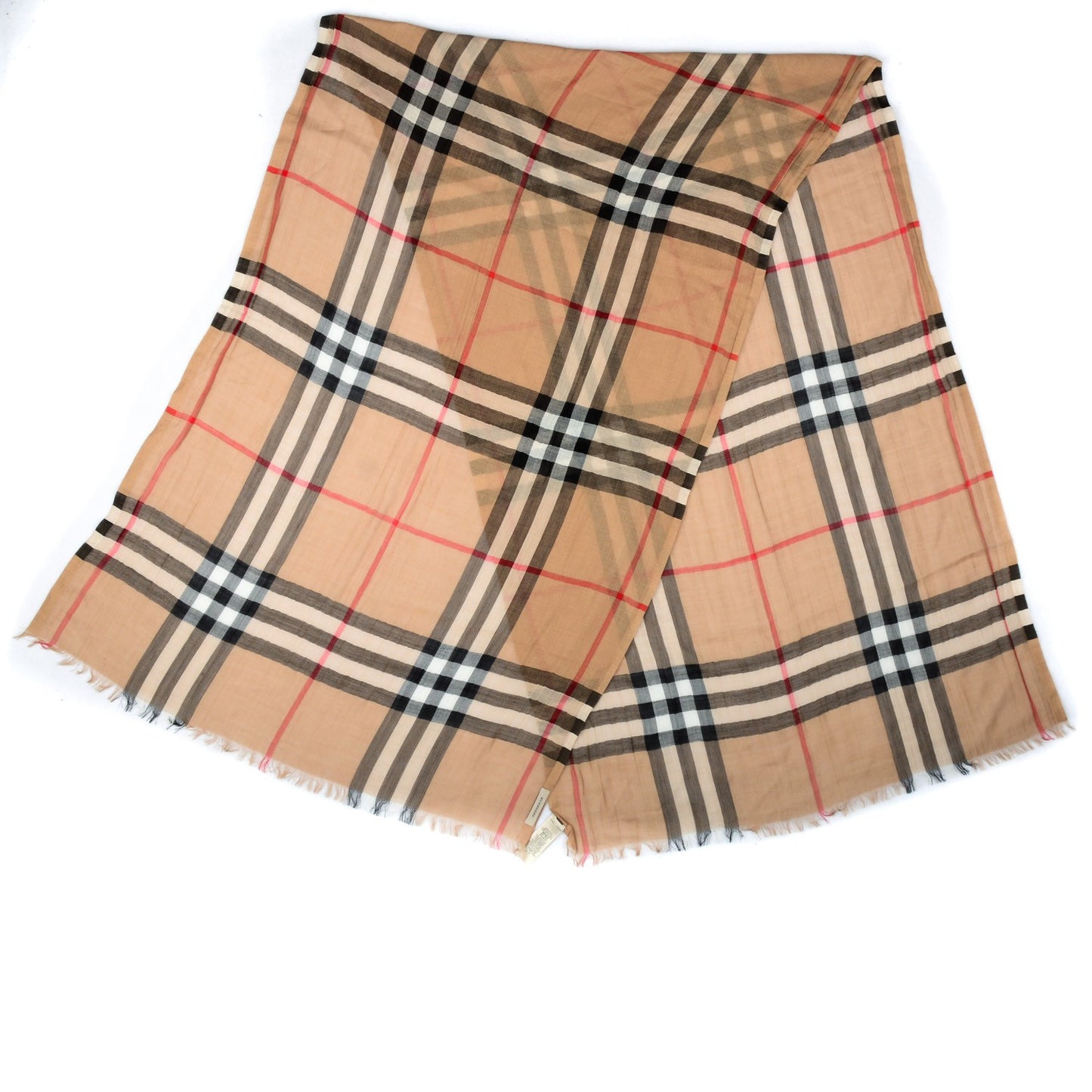 Wool Silk House Check Lightweight Scarf Camel