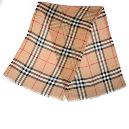 Burberry Wool Silk House Check Lightweight Scarf Camel 3 of 5