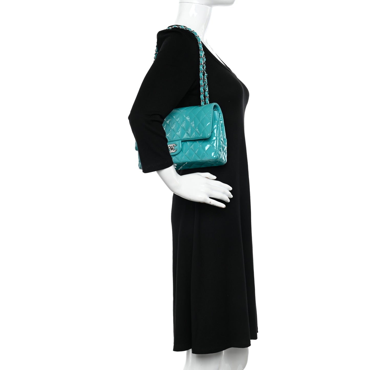 Patent Quilted Medium Double Flap Turquoise
