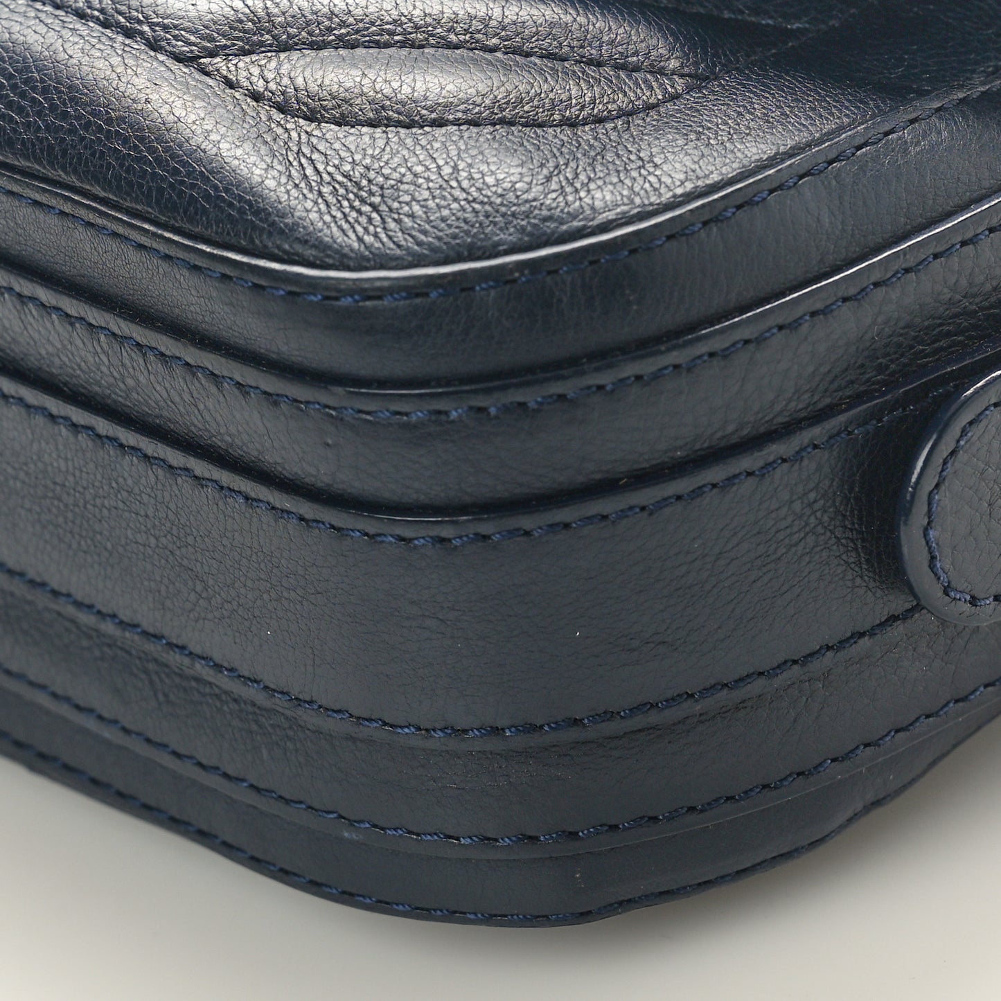 Calfskin Chevron Quilted Messenger Flap Navy