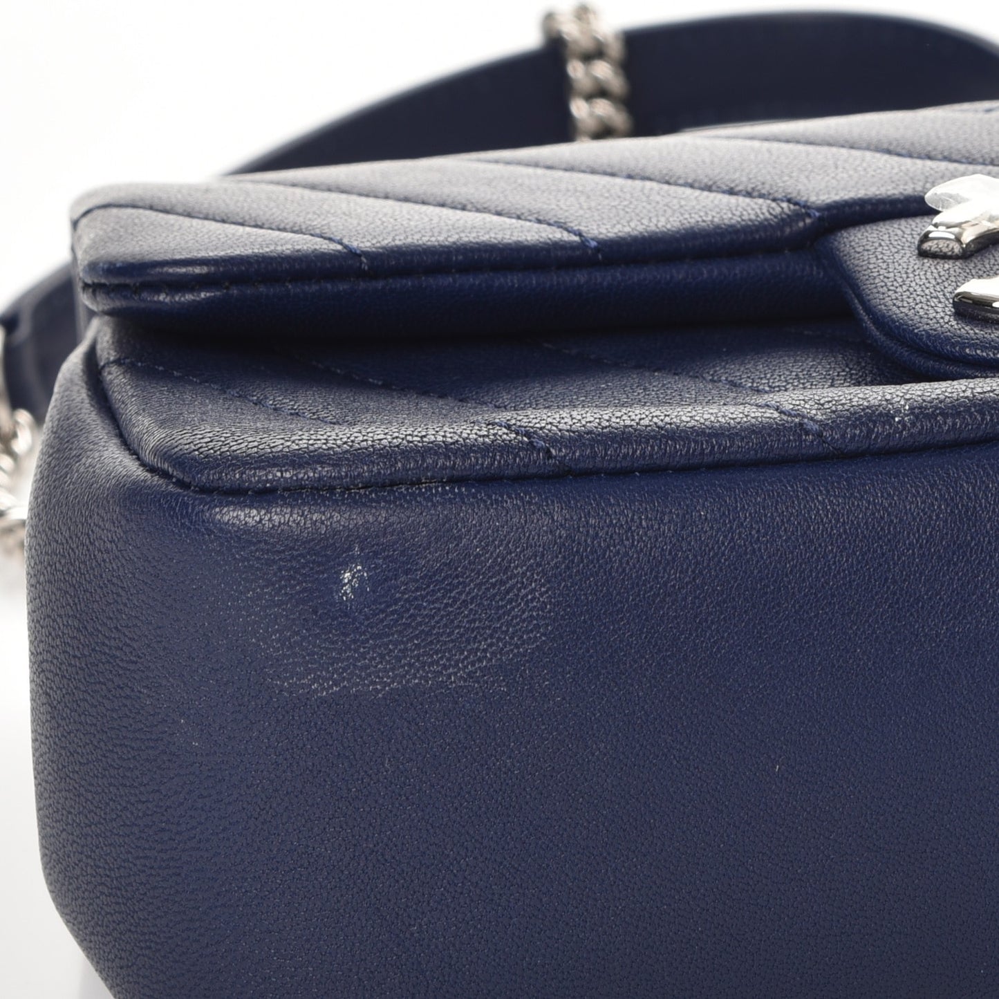 Calfskin Chevron Quilted Mini Rectangular Flap Navy