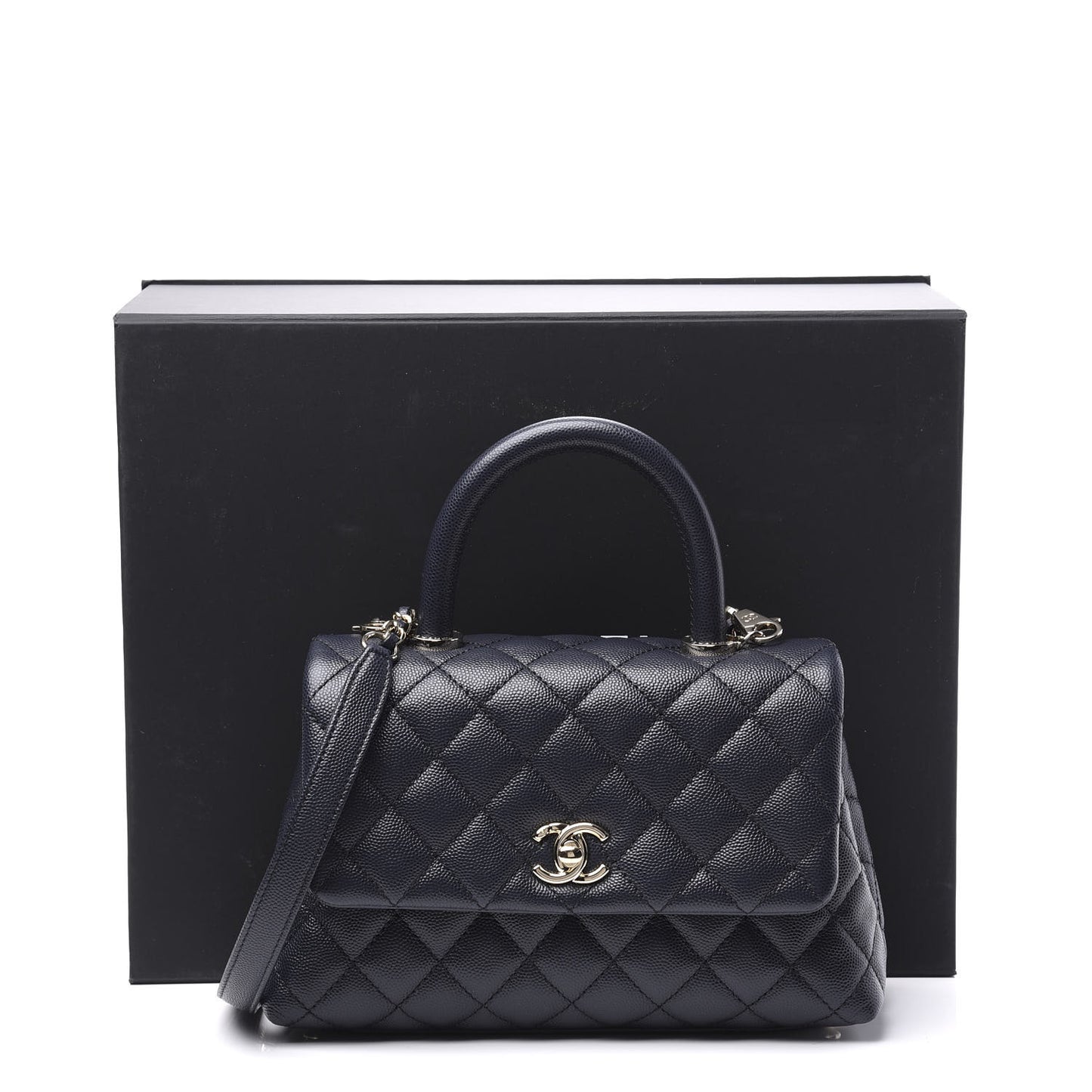 Caviar Quilted Mini Coco Handle Flap Navy Blue