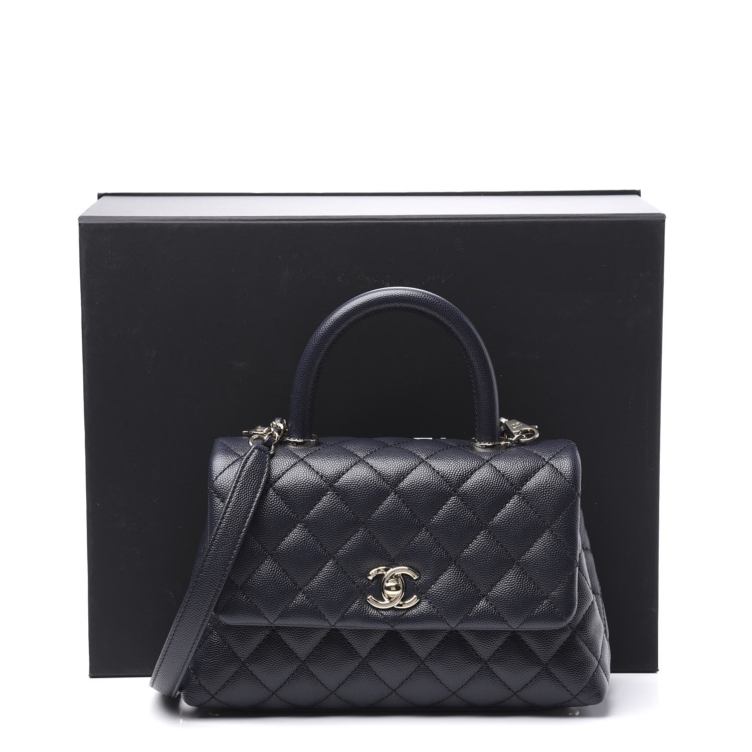 Chanel Caviar Quilted Mini Coco Handle Flap Navy Blue 11 of 11