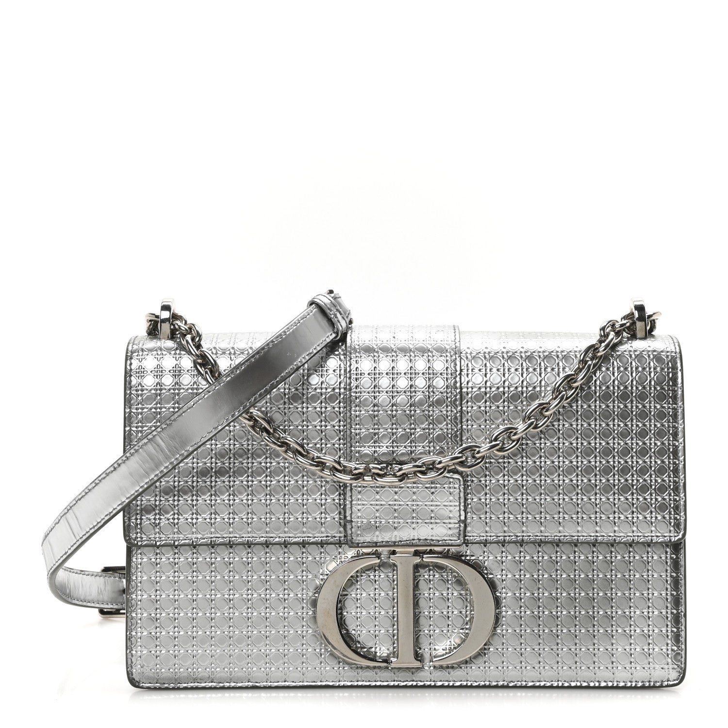 Christian Dior Metallic Patent Micro-Cannage 30 Montaigne Flap Bag Silver 1 of 9