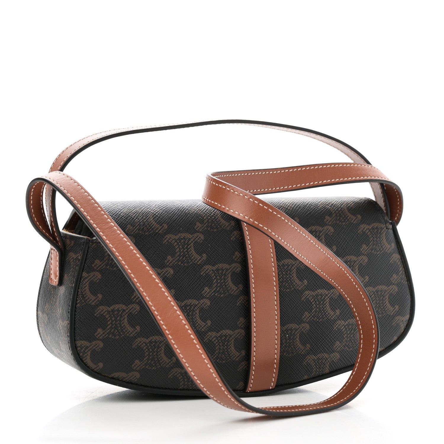 Celine Triomphe Canvas Calfskin Tabou Clutch on Strap Tan 1734807