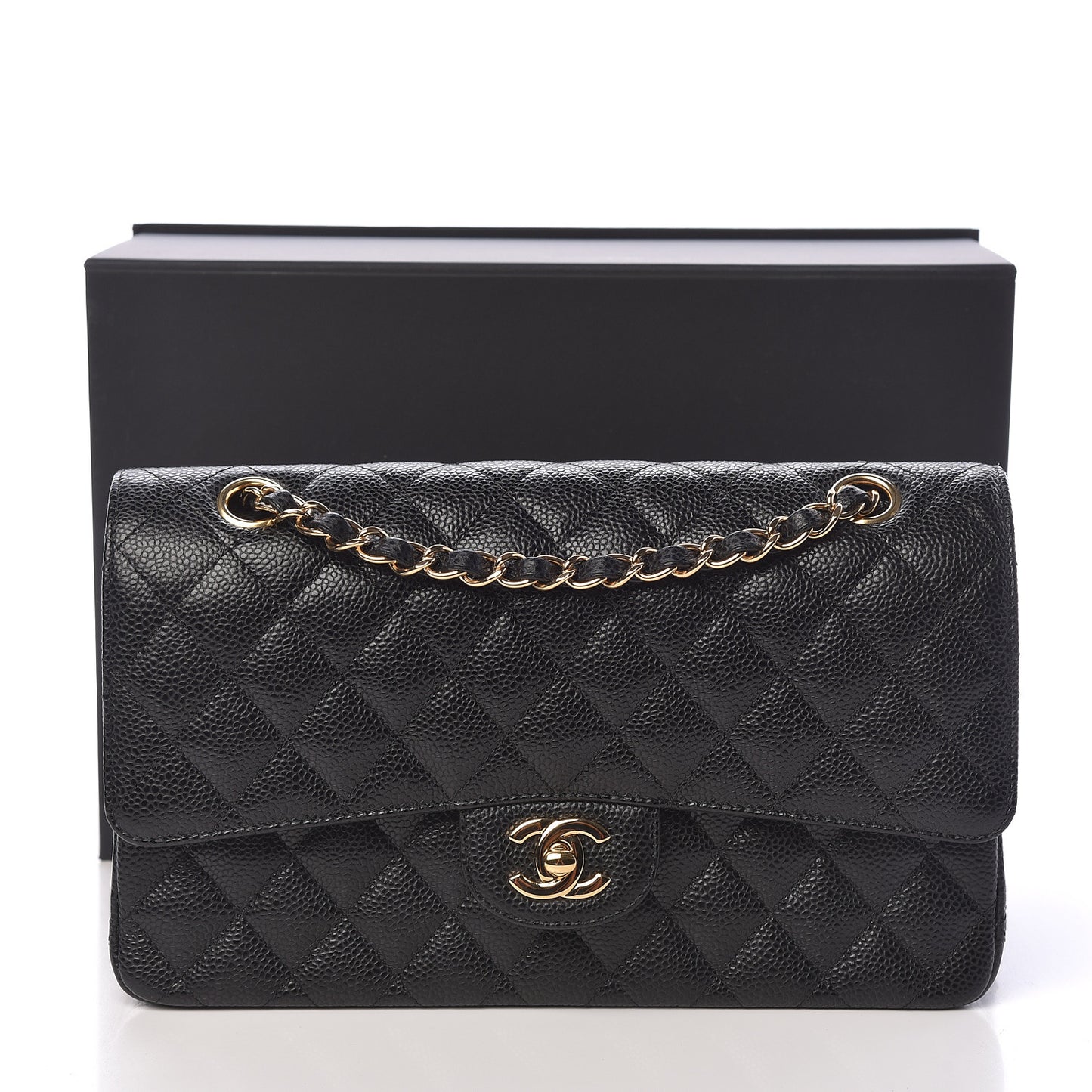 Caviar Quilted Medium Double Flap Black