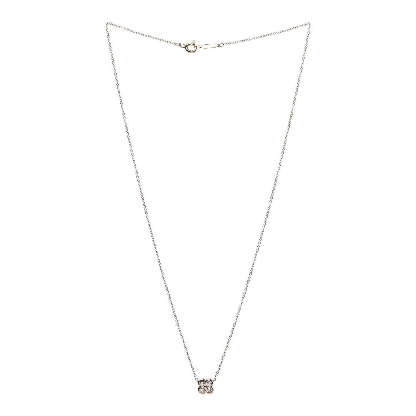 18K Yellow Gold Diamond Flower Pendant Necklace