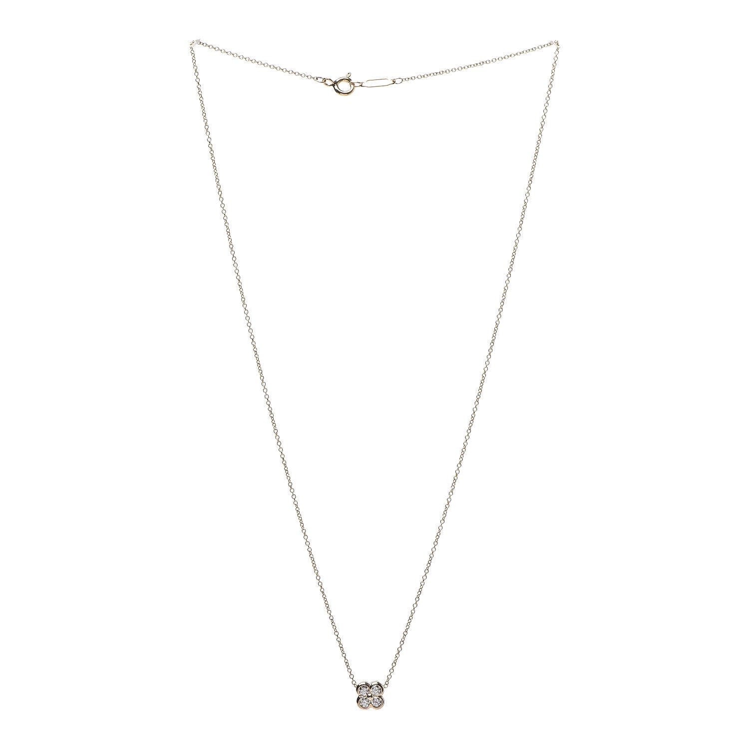 Tiffany 18K Yellow Gold Diamond Flower Pendant Necklace 3 of 7
