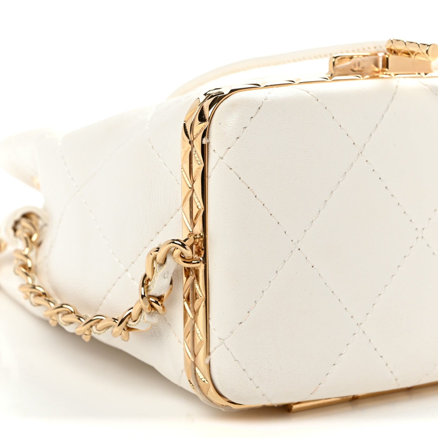 Chanel Metal Lambskin Quilted Small Chain Bucket Bag White 10 of 11