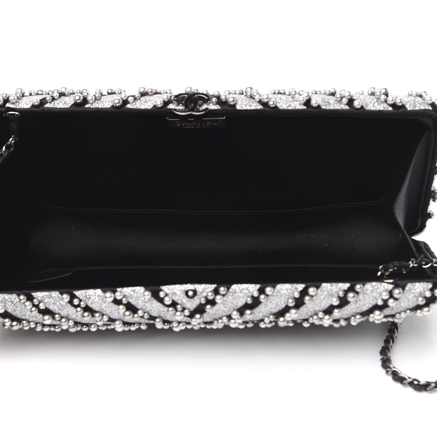 Chanel Mixed Fibers Pearl Evening Clutch Silver Black 5 of 11
