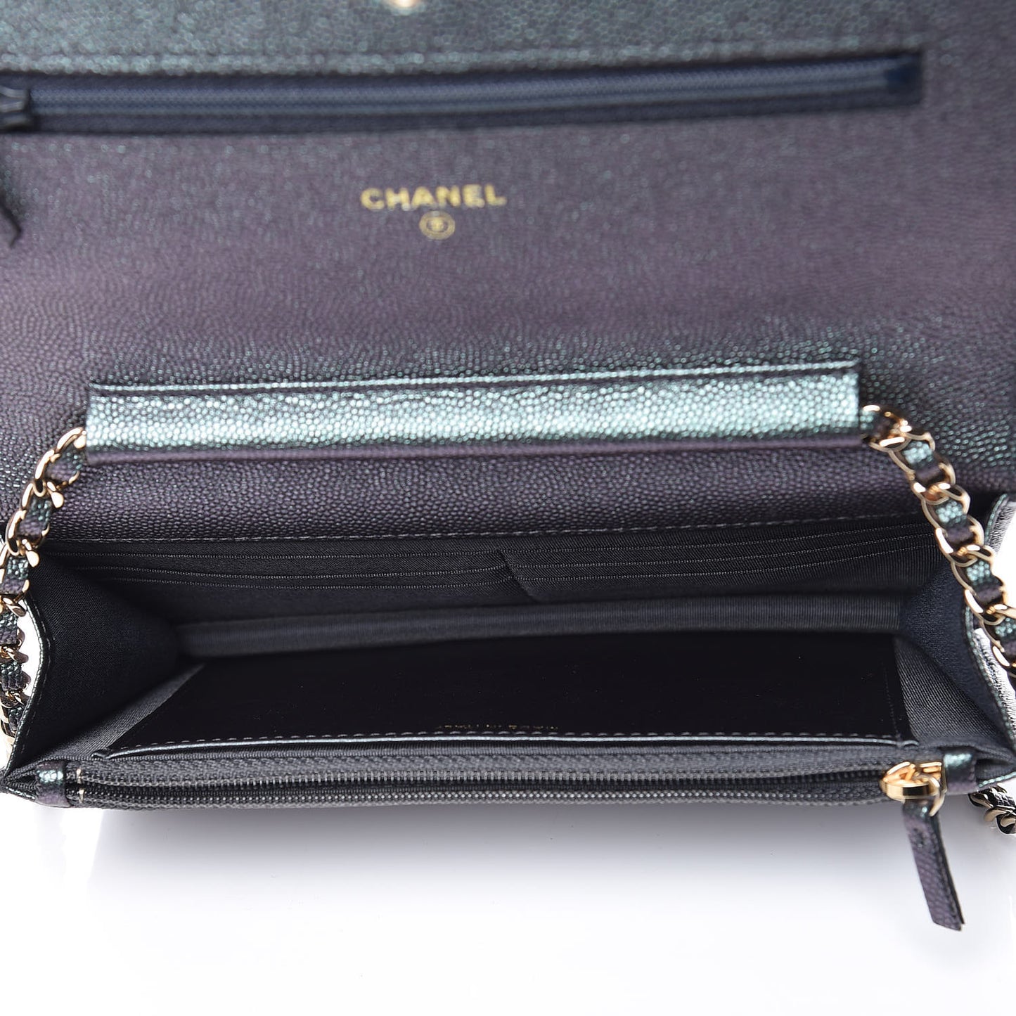 Iridescent Caviar Quilted Wallet On Chain WOC Black
