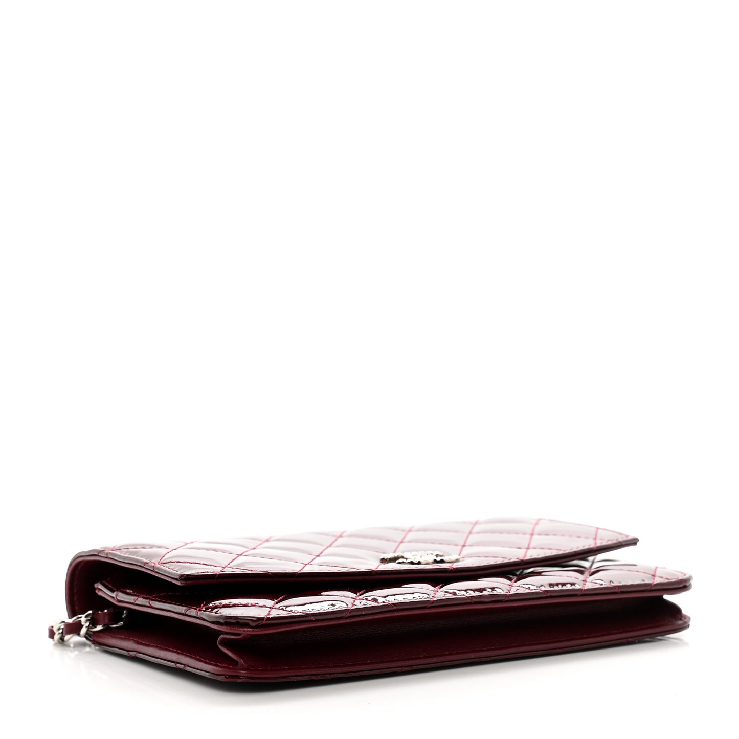 Patent Quilted Brilliant Wallet On Chain WOC Red