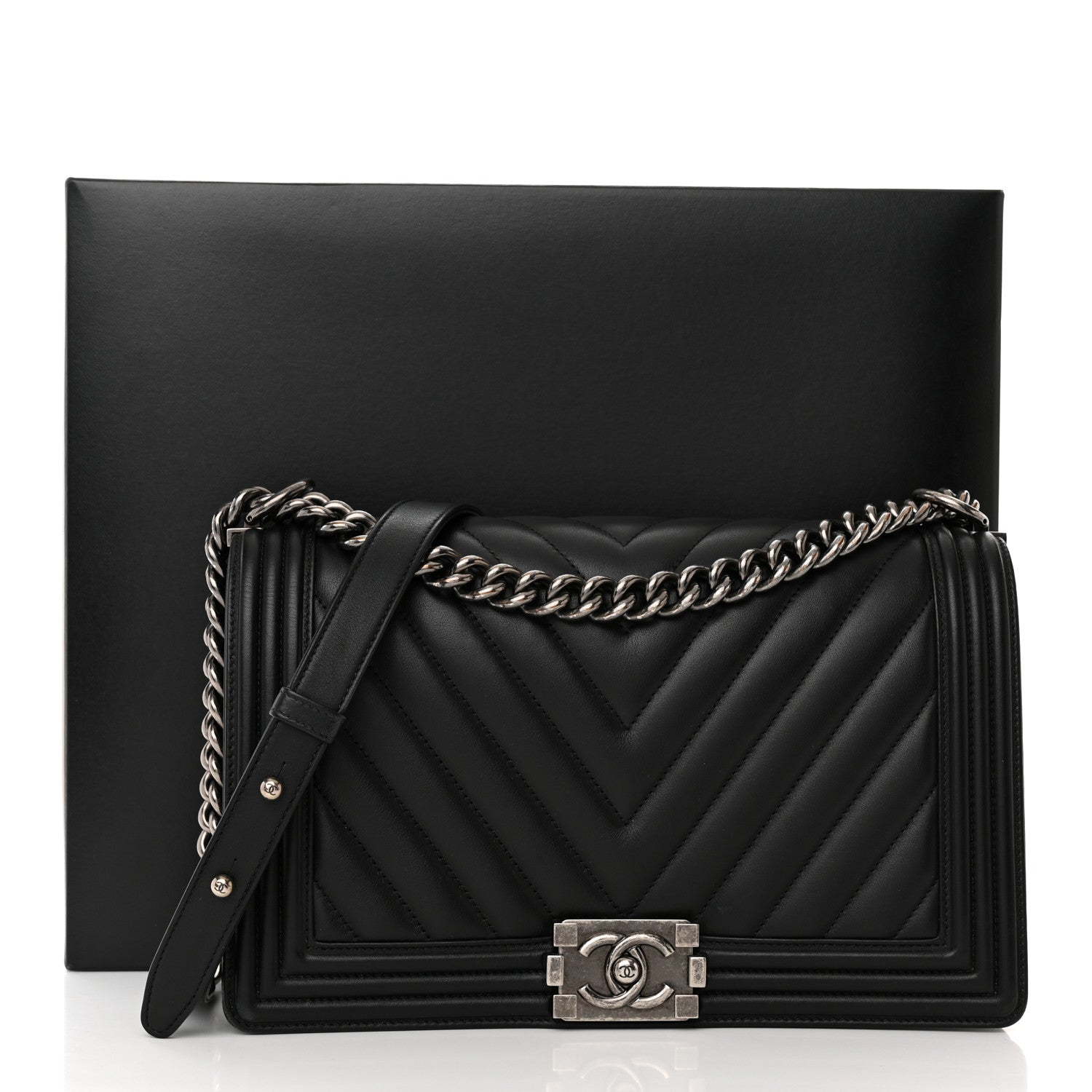 Chanel Calfskin Chevron Quilted New Medium Boy Flap Black 14 of 14