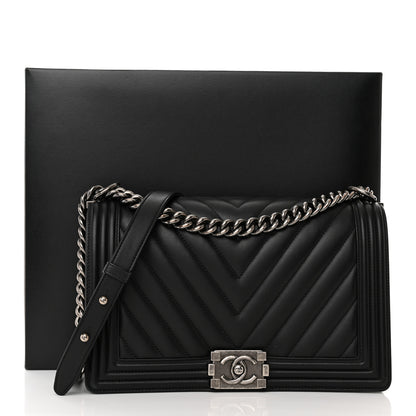 Chanel Calfskin Chevron Quilted New Medium Boy Flap Black 14 of 14