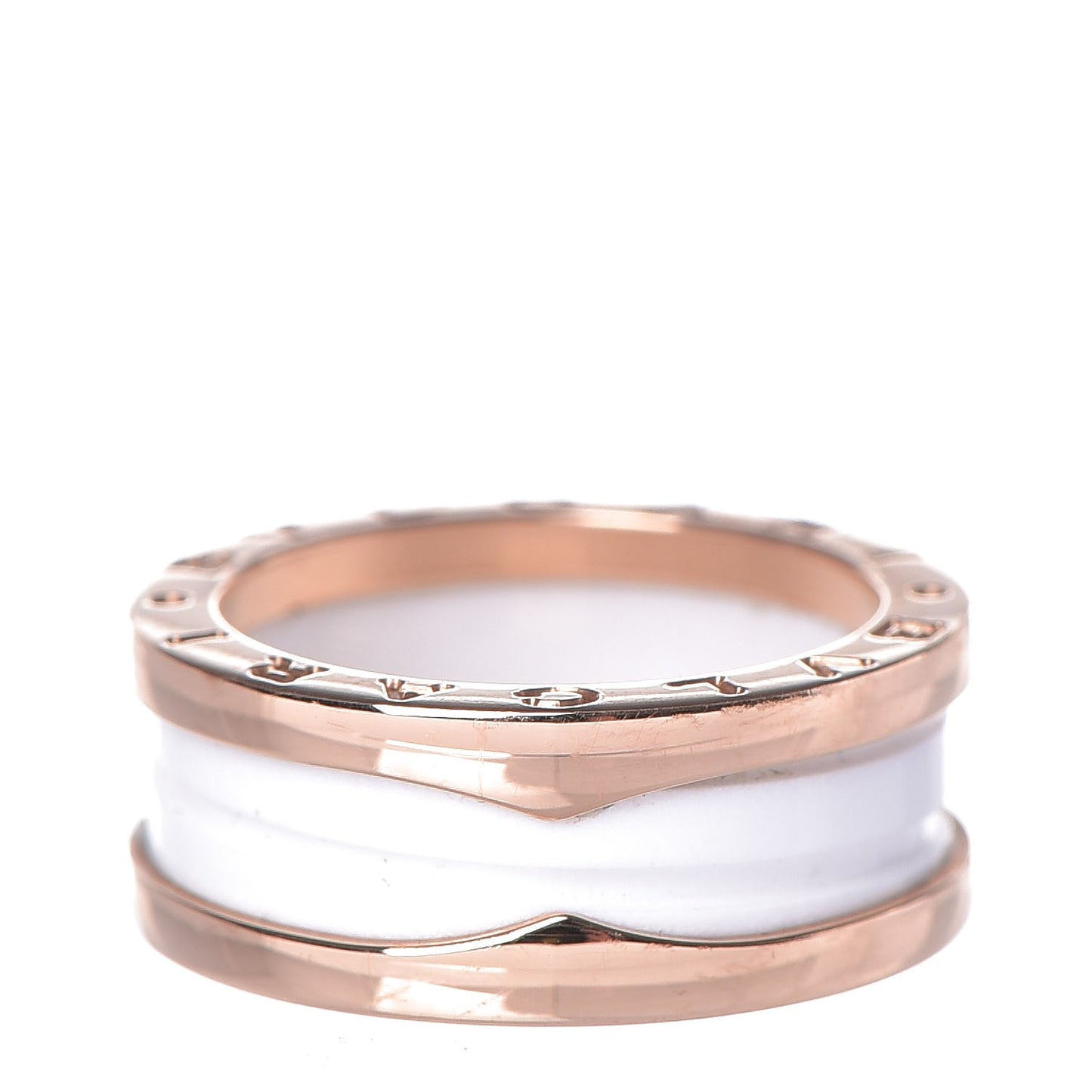 18K Rose Gold White Ceramic B.Zero1 Two-Band Ring 52 6