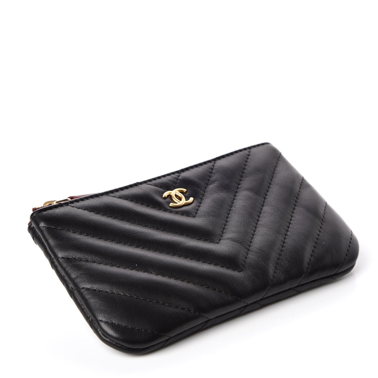Lambskin Chevron Quilted Small Cosmetic Case Black